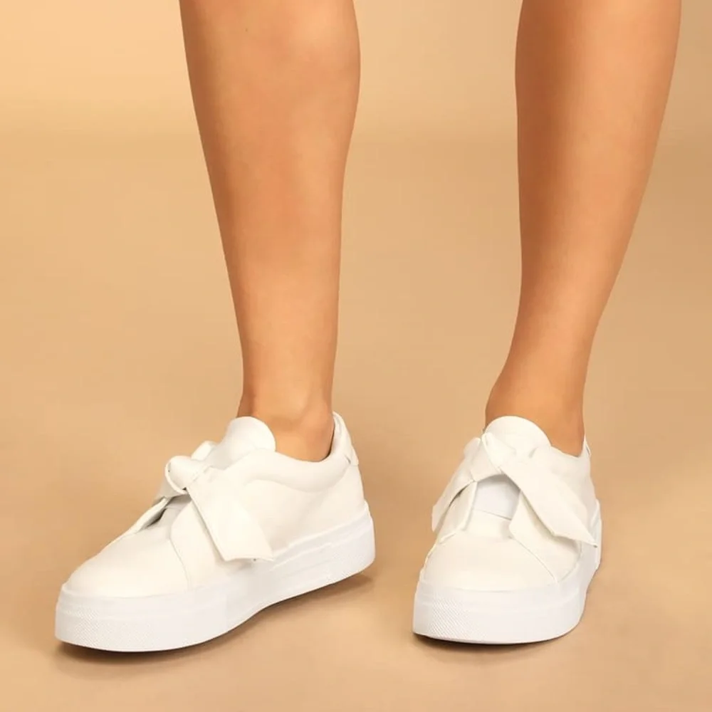 White Sneakers with Bow - Picture 1 of 4